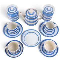 Collection of TG Green Cornishware blue and white, including teapot, two covered jars, cups and saucers etc 