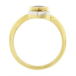 18ct and platinum ruby and diamond ring, single oval cut ruby of approx 2.26 carat, with old cut diamond surround, set within a milgrain navette shaped border, London 2019, total diamond weight approx 0.15 carat, with Alan Poultney Gems report