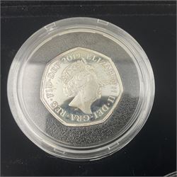 The Royal Mint United Kingdom 2019 'Celebrating 50 Years of the 50p' silver proof piedfort coin set, cased with certificate