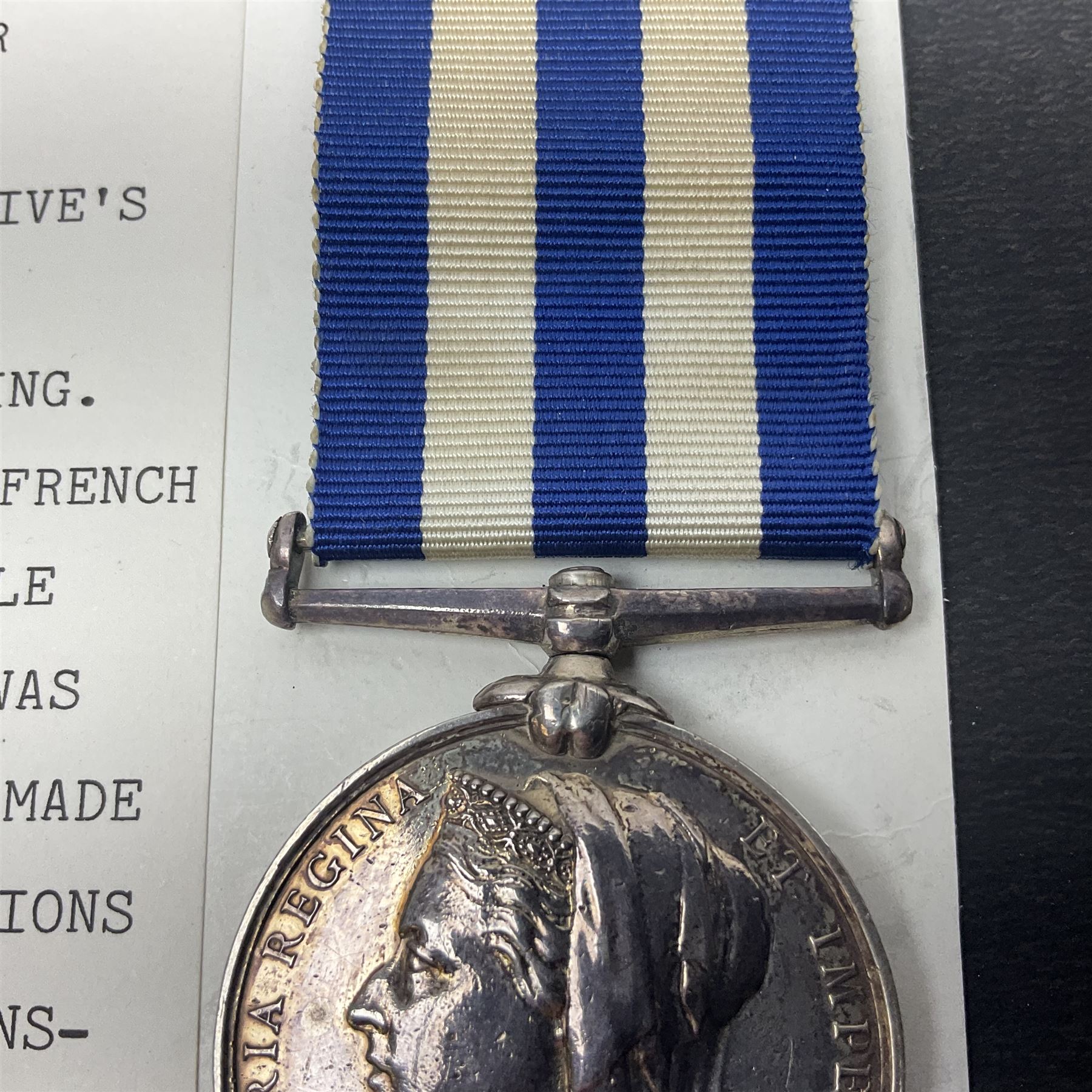 Victoria Egypt Medal 1882-89 awarded to 37 Pte. B. Massey 1/Yorkshire Regiment; with ribbon