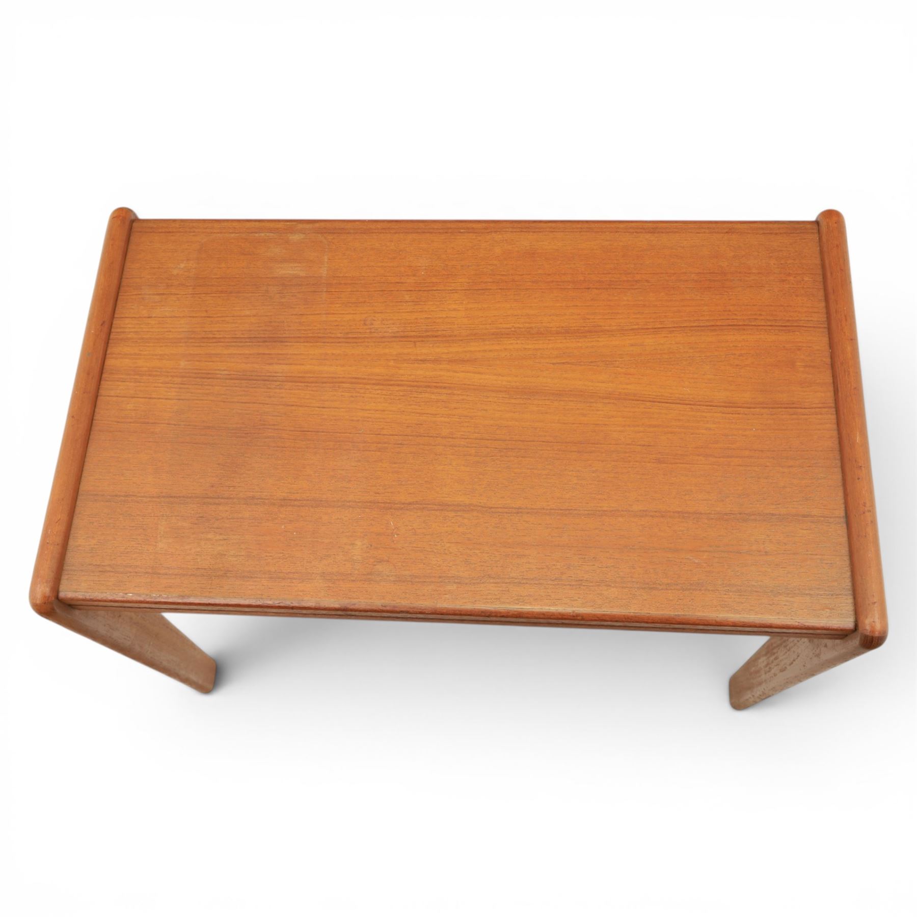 A pair of Nathan 'Highback Carvers' and a 20th century nest of teak tables, (Tables W65cm, D38cm, H49cm)
(Carvers W57, H97)
