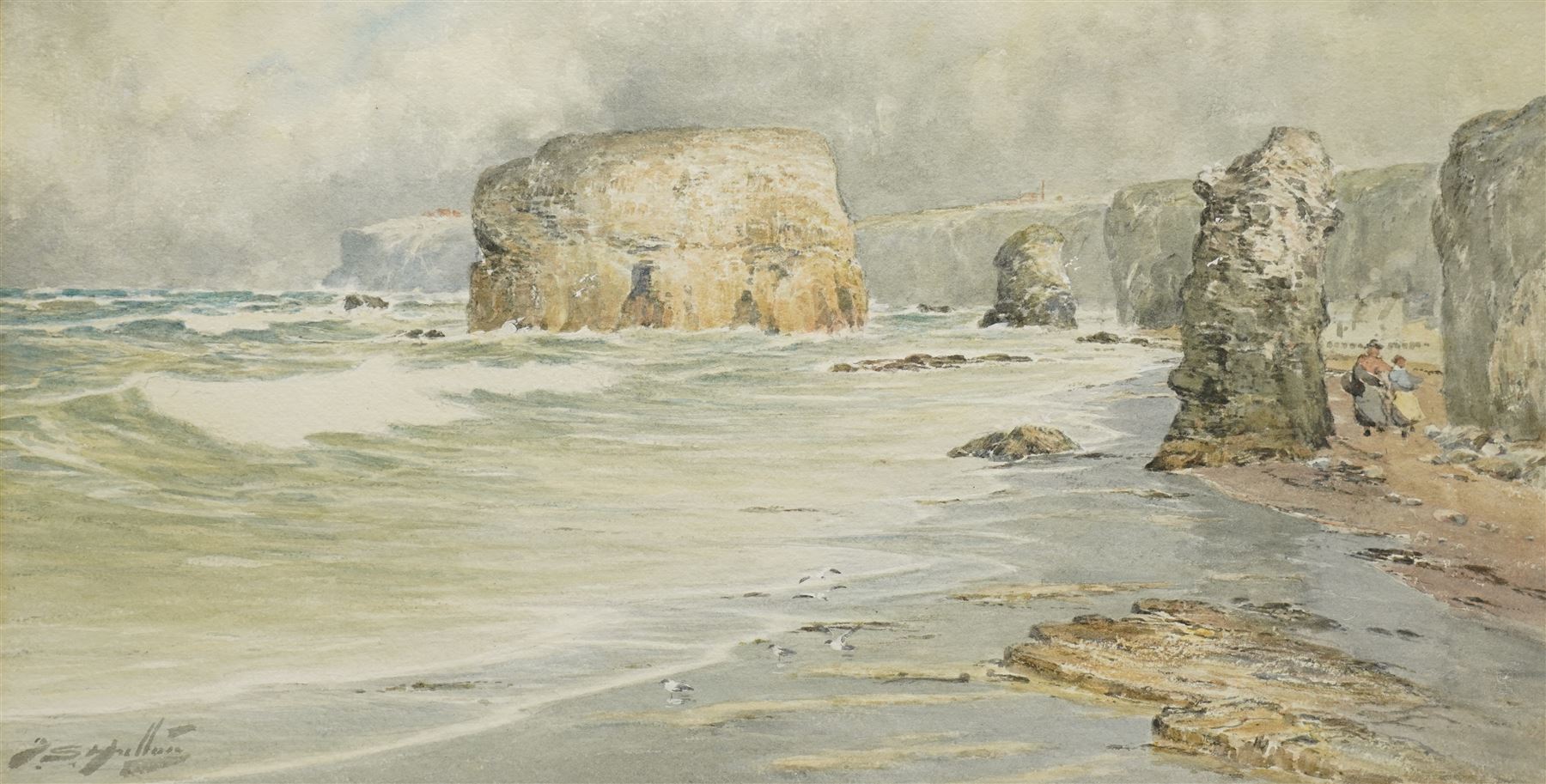 Thomas Swift Hutton (British 1860-1935): Marsden Beach, watercolour signed 23cm x 44cm