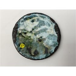 Henry George Murphy (1884-1939), two Arts & Crafts enamel panels, of circular form, both decorated with a crescent moon upon a light blue toned ground, D9cm