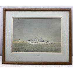 Commander Eric Erskine Campbell Tufnell RN (British 1888-1979): 'HMS Essington', 'HMS Vanguard', 'HMS Galatea', 'HMS Humber', and 'HMS Burnham', set five watercolours heightened in white signed and titled 26cm x 37cm (5)
