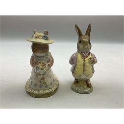 Two Royal Doulton Brambly Hedge figures comprising ‘Mrs Saltapple’ and ‘Poppy Eyebright’, Royal Albert Beatrix Potter ‘Foxy Whiskered Gentleman’ and ‘Mr Benjamin Bunny’, all with boxes, two Border Fine Arts Beatrix Potter figures comprising ‘Mrs Tiggywingle’ and ‘Mrs Rabbit’, Royal Doulton ‘Spike and Tyke’ and ‘Winnie Pooh and Footprints’ both with boxes, all marked beneath