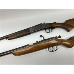 Webley & Scott .410 bolt action single barrel shotgun, no visible number L115cm overall; and Spanish .410 single barrel shotgun with 74.5cm barrel, serial no.54664 L117cm overall (2) SHOTGUN CERTIFICATE REQUIRED
