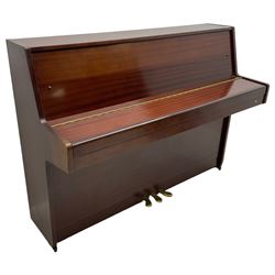 Offenbach - mid-20th century Sapele Mahogany cased upright piano, overstrung iron movement, with stool
