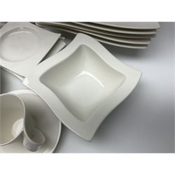 Villeroy & Boch New Wave pattern dinner and tea service for five people, comprising square dinner plates, rectangular dinner plates, pasta bowls, cereal bowls, coffee cups and saucers, side plates and dessert plates, all with printed mark beneath