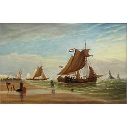 Joseph Witham (British 1832-1901): 'Landing Fish on the Coast of Holland - Scheveningen', oil on canvas signed and dated '98, titled inscribed and dated 1898 on the stretcher 40cm x 60cm