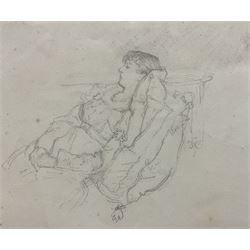 Attrib. James Abbott McNeill Whistler (American 1834-1903): Reclining Lady, pencil sketch with possible 'butterfly' monogram 15cm x 18cm (unframed)