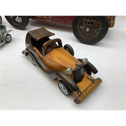 Four Franklin Mint Precision Models, one with hardwood body; large reproduction model of a vintage racing car L52cm; and four other modern metal/wooden models of vintage cars; all unboxed (9)