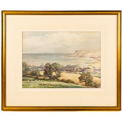 Owen Bowen (Staithes Group 1873-1967): Robin Hood's Bay and Fylingthorpe from Raw, watercolour signed and dated '26, 26cm x 36cm