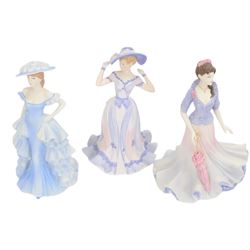 Eighteen Coalport Age of Elegance bisque figurines, including Brighton Promenade, Kensington Parade, Spring Pageant and Mandarin Crescent, mostly boxed