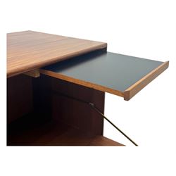 Tom Robertson for McIntosh of Kirkcaldy - mid-20th century 'Dunfermline' sideboard, the central twin cupboard doors flanked by bank of three drawers to one side and a fall front drinks cabinet to the other, raised on tapered supports
