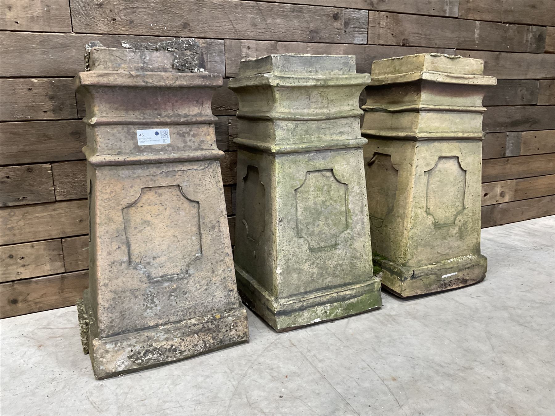 Set of three 19th century terracotta square chimney pots