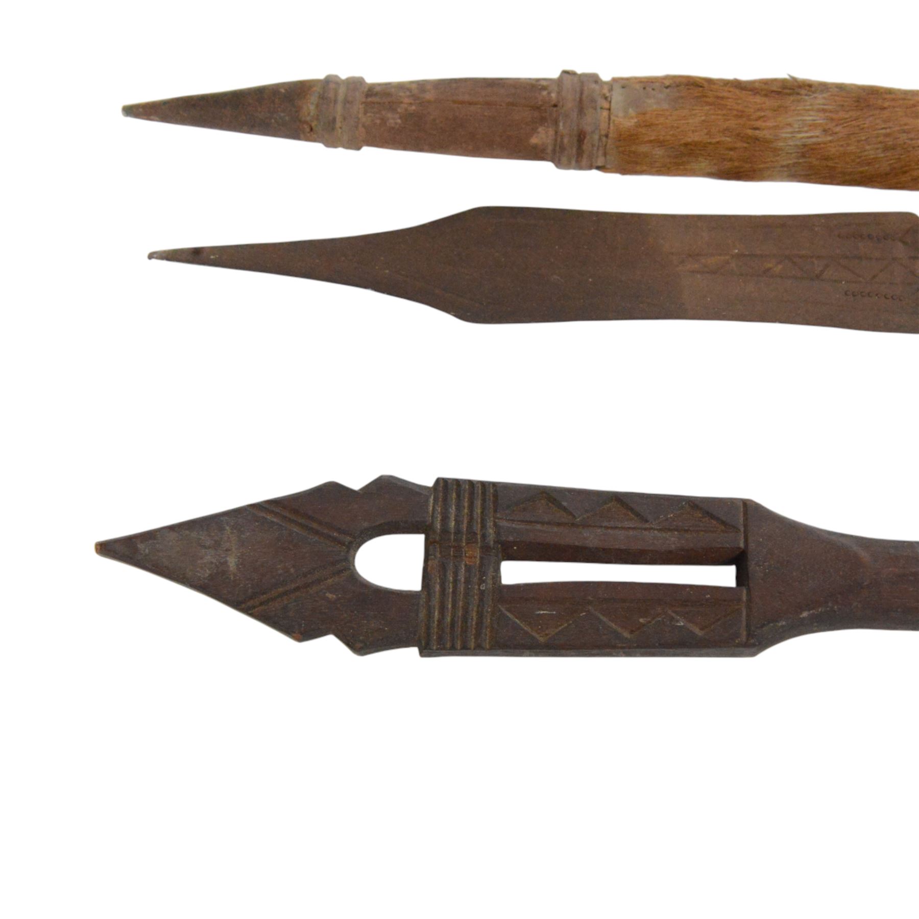 Collection of 19th century and later African spears, paddle and carvings
Provenance: the vendor's grandfather was a Methodist missionary who visited Africa between 1895-1903 and brought these items back on his return to England, paddle L151cm