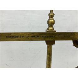 Victorian brass yarn scale by Goodbrand & Co, Manchester on cast iron tri-form base, H56cm