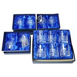 Set of six Henry Marchant crystal brandy glasses and six whisky tumblers, boxed
