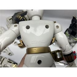 Collection of early 90s Mighty Morphin’ Power Rangers Zords, figures and accessories. Titanus the Carrier Zord, marked Bandai 1991; Green Dragonzord, incomplete; 1994 White Tigerzord with original instruction manual; 1993 Triceratops Dinozord, Mastodon Dinozord and Sabertooth Tiger Dinozord, Pterodactyl Dinozord, missing guns; with 1993 Power Morpher and original Power Coins, with further related figures, accessories and weapons