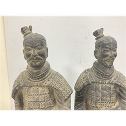 Pair of terracotta warriors, modelled archers, H36cm