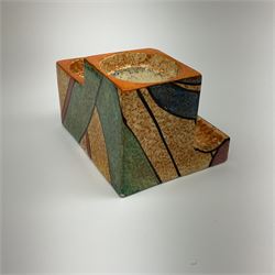 A Clarice Cliff Bizarre Cafe au lait double cube inkwell with pen tray, decorated in the Berries pattern, with printed mark to base, and shape number 462, H7cm W10cm. 