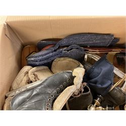 Collection of vintage sporting items, including ice skates