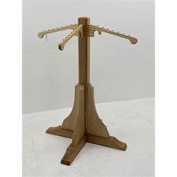 *Light ash wood clothes stand, four out splay branches, on cruciform base, H128cm, W100cm