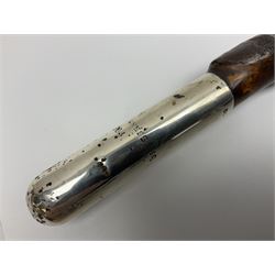 Victorian trap/coaching whip, principally in blackened thorn wood, with a silver cap engraved 'Marmaduke Furness Esquire Nov 1st 1904', hallmarked London 1900, makers mark AC, L173cm 