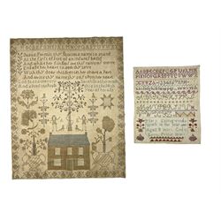 Two 19th century needlework samplers, comprising an example worked with the alphabet by Mary Easingwood 1844, together with a larger example by Sarah Starther, largest example H52cm 