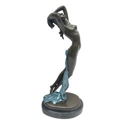 After Joseph Michel Ange Pollet, bronze nude figure of a woman, upon an oval marble base, H46cm