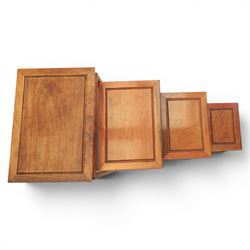 Chinese hardwood quartetto nest of tables, moulded rectangular top, square tapering legs terminating in spade feet