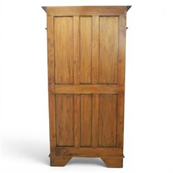 Hardwood open bookcase, fitted with five open shelves, applied carving to top facia