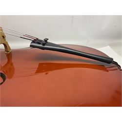 Gear4Music three-quarter sized cello with 70cm one-piece back and spruce top; bears maker's label; L112cm overall; in soft carrying case with Erich Steiner bow