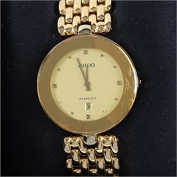 Omega ladies stainless steel and gold-plated wristwatch and a Rado Florence wristwatch