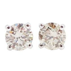Pair of 18ct white gold round brilliant cut diamond stud earrings, stamped 750, diamond total weight 0.80 carat, with World Gemological Institute Certificate