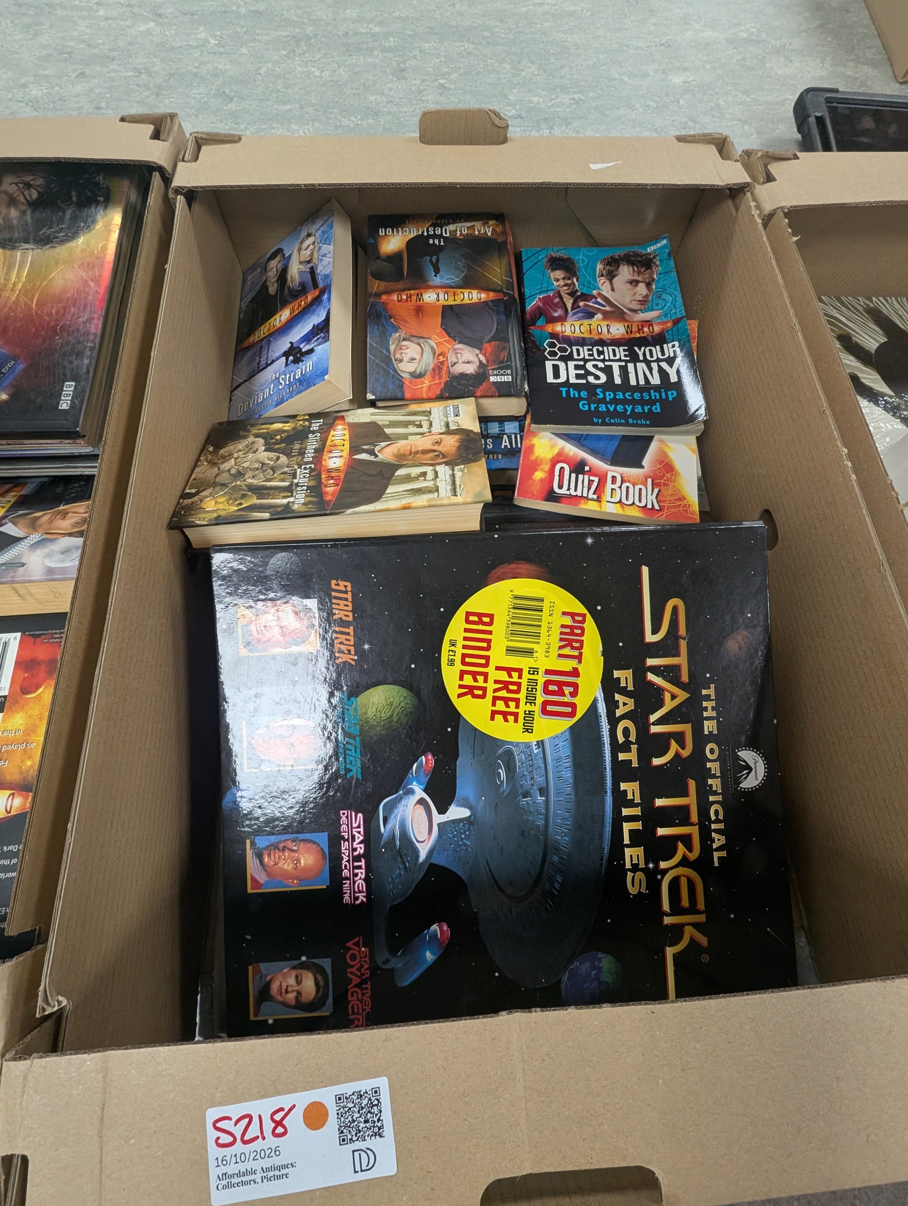 Large collection of Sci-Fi books and ephemera, including Star Wars, Star Trek and Doctor Who novels, in four boxes