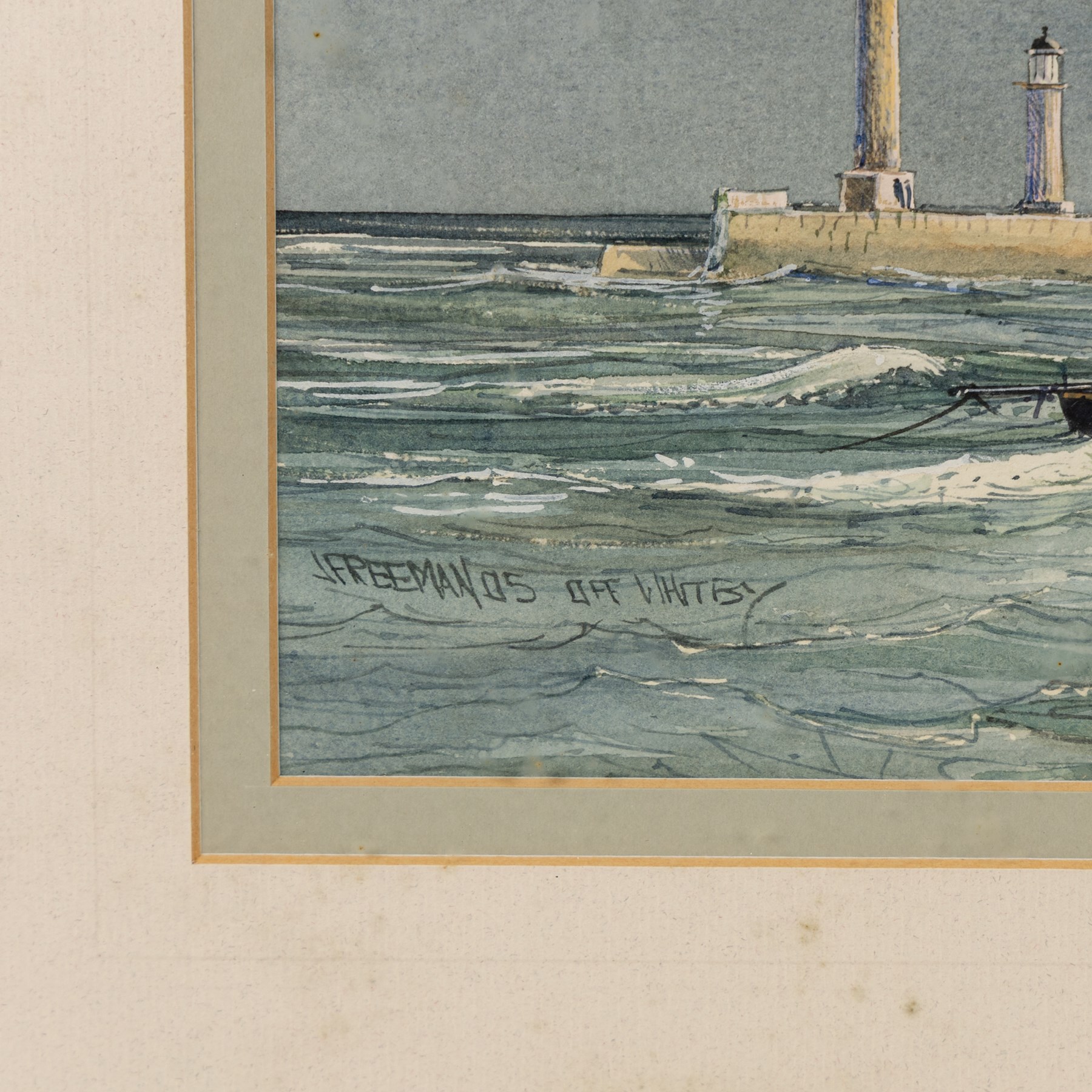John Freeman (British 1942-): 'Off Whitby', watercolour signed titled and dated '05, 31.5cm x 52.5cm