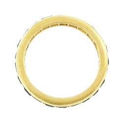 18ct gold emerald full eternity ring, channel set with calibre cut emeralds