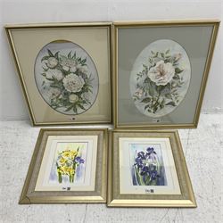 Nine framed watercolours of flowers by various artists including Rachel McNaughty etc 