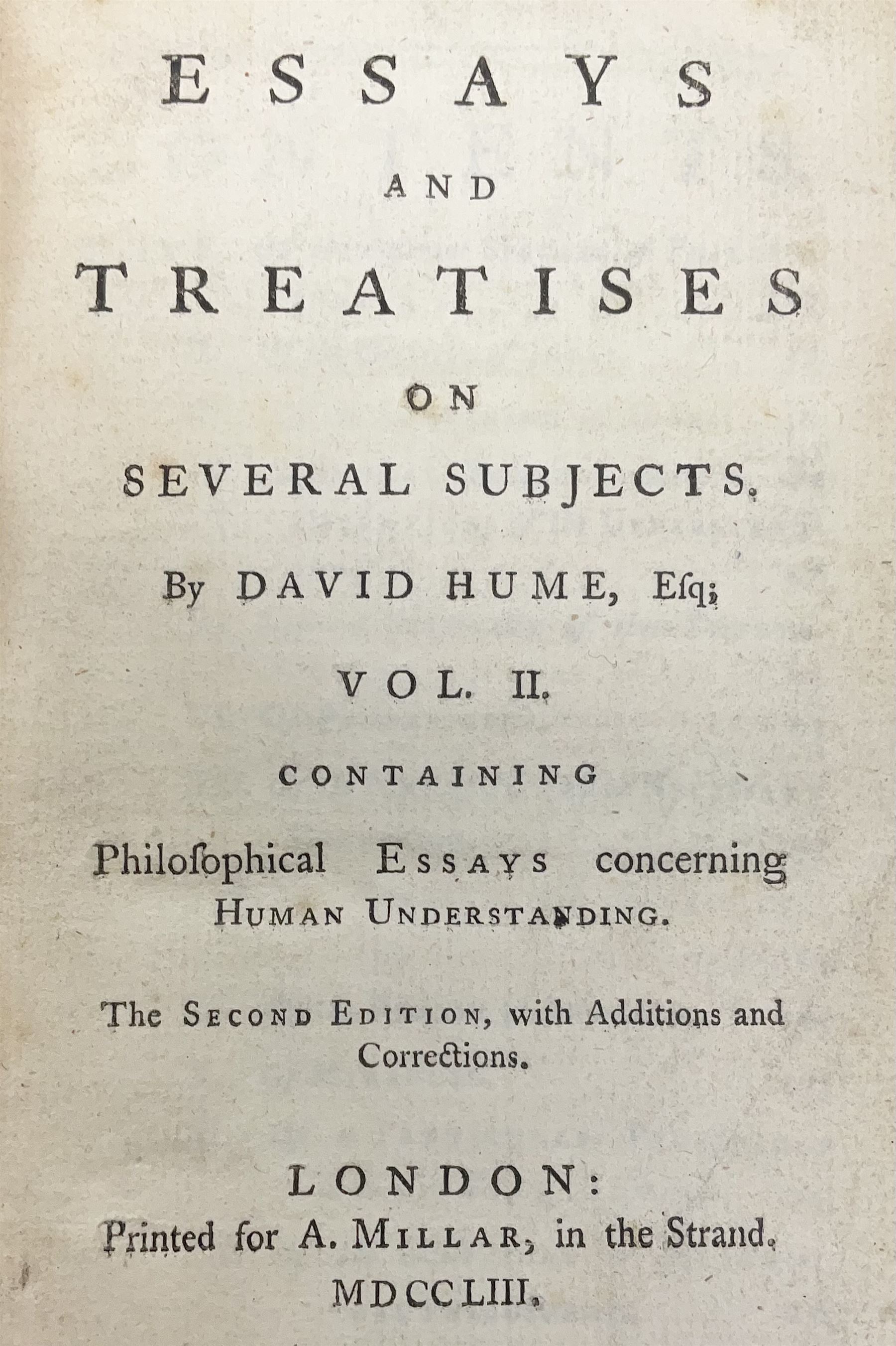 David Hume; Essays and Treatises on Several Subjects, Millar London 1753 