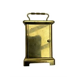  20th century French cornice “Bayard” 8-day timepiece carriage clock, with a lever platform escapement, enamel dial with roman numerals and minute track and Haller Torsion clock with acrylic dome
