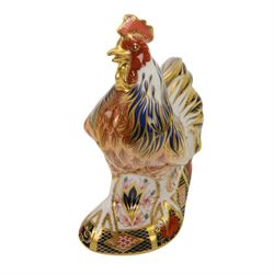 Royal Crown Derby paperweight, Imari Rooster with gold stopper and original box 