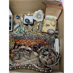 Collection of Vintage and later costume jewellery including marcasite set, agate bead necklace etc