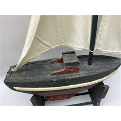 Three wood models of boats, etc tallest H65cm incl stand