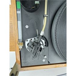 Thorens TD 126 MKII turntable record deck with SME tonearm, within teak case, together with a pair of Mordaunt-Short MS235 speakers, speakers H53cm