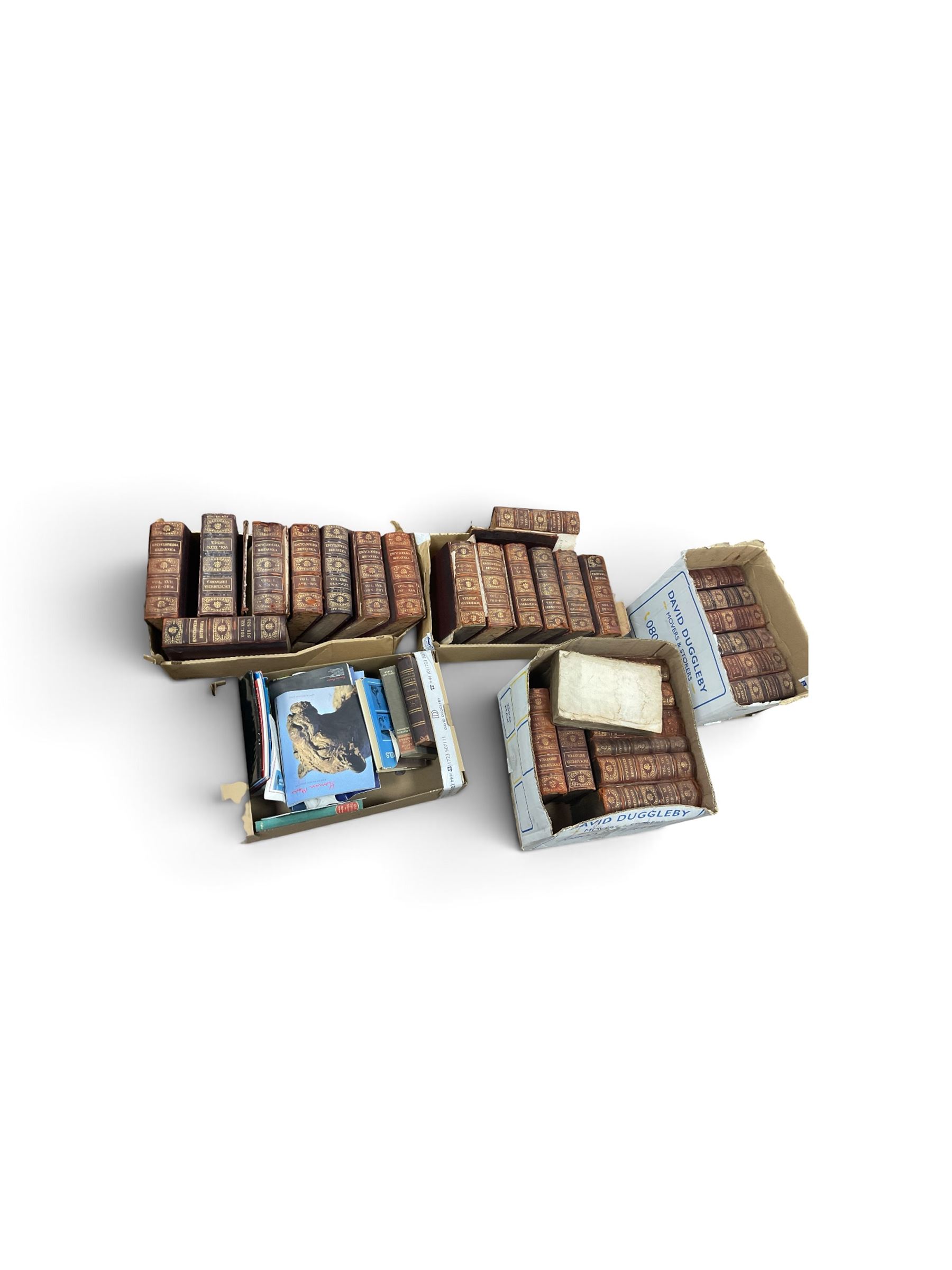 Large collection of books, including Encyclopaedia Britannia, The Works of Charles Dickens, reference books etc, in eight boxes   
