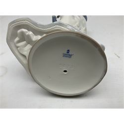 Three Lladro figures, comprising Modern Mother no 5873, Dropping the Flowers no 1285 and On the Beach no 1481, all with original boxes, largest example H30cm