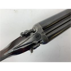 19th century Purdey 12-bore side-by-side double barrel black powder hammer gun, 76cm cylinder bored un-choked barrels with 2.5