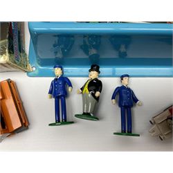 Thomas The Tank Engine and Friends - over forty unboxed models and figures by ERTL with moulded plastic wall mounting display rack; Hornby Clockwork Train Set; and Tomy Big Fun Jig-Saw Play Train; both boxed