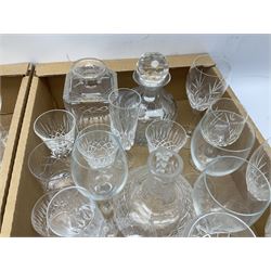 Edinburgh crystal tumblers, three matching wine glasses, Royal Brierley cut glass mallet shaped decanter, two other cut glass decanter and drinking glasses, in two boxes 
